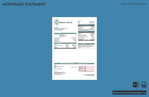 Beispiel eines Hypothekenauszugs der Kazakhstan Zaman Bank (Word- und PDF-Datei)
